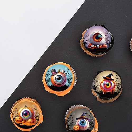 30Pcs Edible Halloween Eyeballs Cupcake Toppers Wafer Paper Eyeballs Cupcake Toppers Halloween Theme Baby Shower Kids Birthday Party Cake Decorations Supplies