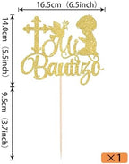 Rsstarxi 1 Pack Spanish Mi Bautizo Cake Topper Baptism Cake Decoration Cross First Holy Communion Cake Pick for Religious God Bless Boy Baptism Baby Shower Party Decoration Gold