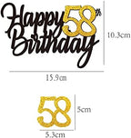 Happy 58th Birthday Cake Toppers Glitter 58th Anniversary Cake Topper 58 Years Loved Bday Decorations 58 Gold Birthday Cake Decorations Fifty-eight Party Supplies for Women Men(Black Gold)