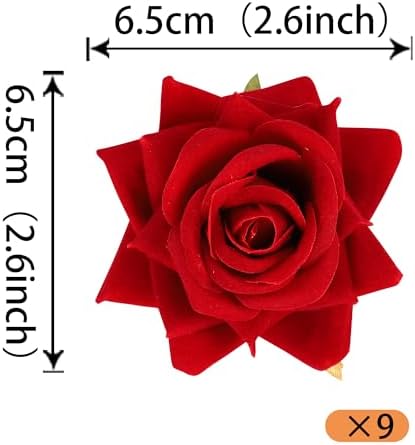 Rsstarxi 9 Pack Red Rose Cake Topper Artificial Flowers Cake Pick Artificial Rose Wedding Cake Decorations for Bridal Shower Birthday Wedding Anniversary Happy Valentine's Day Party Supplies