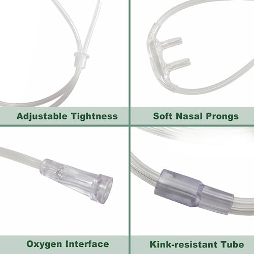 Adult Standard Nasal Cannula, 8.2 ft Cannula Nasal Tubing with Softer Nasal Plug Head for Oxygen, Kink Resistant Nasal Oxygen Cannula for Long-Term Use Patients (5 Pack)