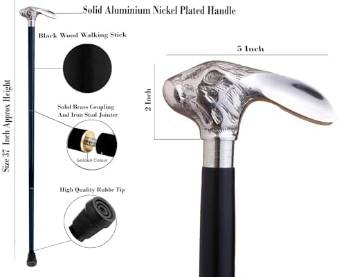 Premium Wooden Walking Cane | Beautiful Silver Plated Solid Brass Handle | Walking Stick & Crutches lacquer Polished Cane for Men and Women