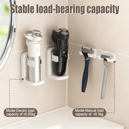 Electric Razor Holder Wall Mount, Self-Adhesive Shaver Holder with Adjustable Clip Organizer Hook Waterproof Storage Rack for Bathroom (1pcs Electric Model,White)