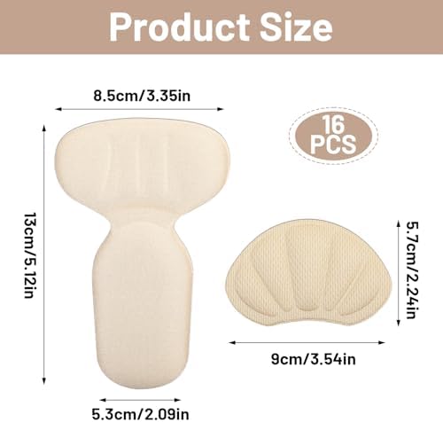 16 Pcs Heel Cushion Pads Adhesive Reusable Mesh Protectors Soft Anti Slip Guards Liners Comfort Back of Heel Grips Inserts for Women Men Loose Shoes Too Big Boots