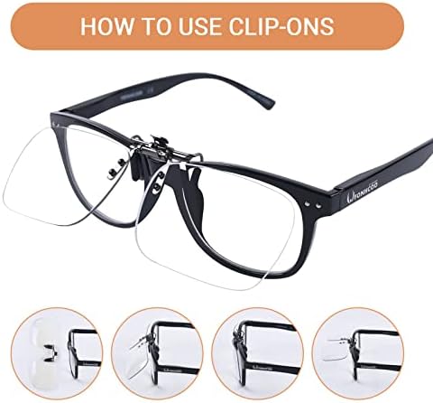 FONHCOO Clip on Blue Light Blocking Glasses Womens Mens over Prescription Glasses Frameless Lens