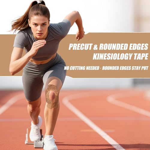 Kinesiology Tape, 40 Count Precut Strips 2 Rolls, Original Cotton Elastic Athletic Tape for Muscle Strain Relief & Joint Support, Waterproof & Breathable Sports Tape