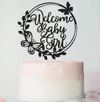 Welcome Baby Girl Cake Topper - Black Glitter Baby Shower Cake Decorations, Baby Girl Cake Decor, for Baby Shower/Birthday Party/Gender Reveal Party Photo Booth Props