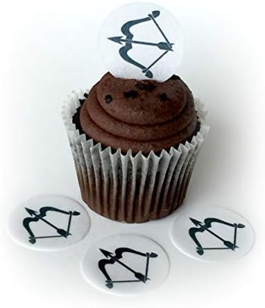 Crossbow Bow and Arrow Wafer Paper Toppers 1.5 Inch for Decorating Desserts Cupcakes Birthday Cakes Cookies Pack of 24