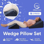 AllSett Health Bed Wedge Pillow – 2 Separate Memory Foam Incline Cushions, System for Legs, Knees and Back Support Pillow