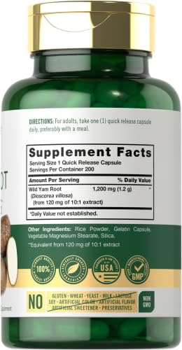 Carlyle Wild Yam Root Capsules | 200 Count | Non-GMO, Gluten Free | Traditional Herb Extract