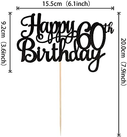 1 PCS Happy 60th Birthday Cake Topper Glitter Cheers to 60 Years Birthday Cake Pick 60 Fabulous Cake Decoration for Happy 60th Birthday Anniversary Party Decorations Supplies Black