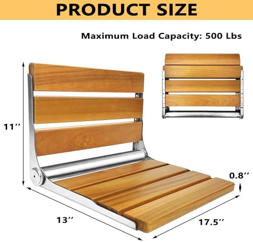Folding Shower Seat Teak, Bath Safety Furniture Stainless Steel, Shower Seats for Elderly, Fold Down Shower Seat, Oak and Stainless Steel