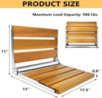 Folding Shower Seat Teak, Bath Safety Furniture Stainless Steel, Shower Seats for Elderly, Fold Down Shower Seat, Oak and Stainless Steel