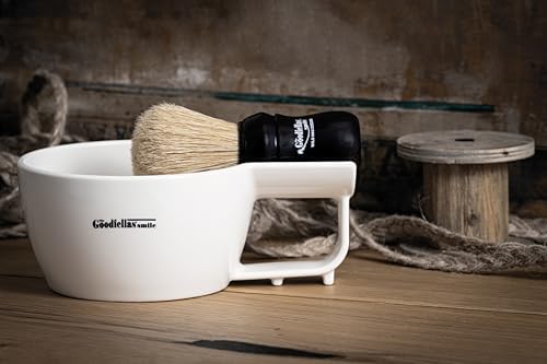 The Goodfellas' smile Beard Bowl - Resilient Resin Shave Bowl/Lathering with Brush Rest Insert (White)