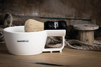 The Goodfellas' smile Beard Bowl - Resilient Resin Shave Bowl/Lathering with Brush Rest Insert (White)