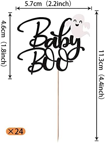 Rsstarxi 24 Pack Ghost Baby Boo Cupcake Toppers Glitter Spooky Little Boo Cupcake Picks for Halloween Theme Baby Shower Kids Boys Girls Birthday Party Cake Decorations Supplies Black
