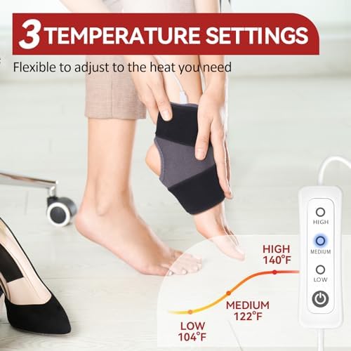 Ankle Heating Pad for Ankle Arthritis Pain Relief, USB Heated Ankle Wrap Heat Therapy for Sprains, Strains, Post-Surgical, with 3 Heat Settings, Auto Shut Off, 1 Pack