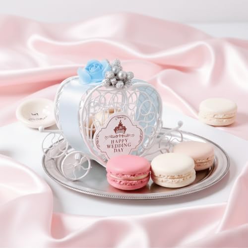 VILLCASE 10 Pcs Pumpkin Carriage Wedding Favor Boxes, White Metal Candy Holders for Theme Bridal Shower, QuinceaÑEra & Sweet Candy Box Table Decor