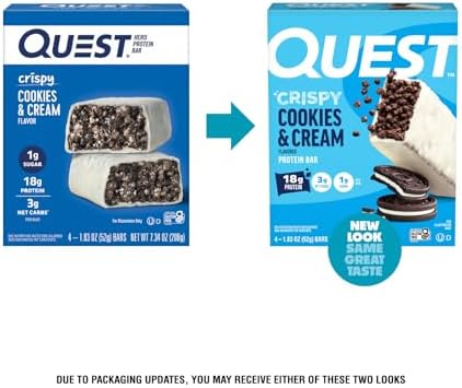 Quest Nutrition Crispy Cookies & Cream Hero Protein Bar, 18g Protein, 1g Sugar, 3g Net Carb, Gluten Free, Protein Snack, Keto Friendly, 4 Count
