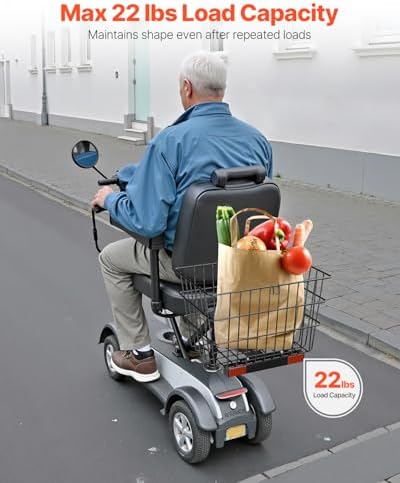 VEVOR Scooter Rear Basket, Heavy Duty Metal Wire Basket with Handle, Spacious Cargo Basket, Works with 1-inch Receiver, Compatible with Most Golden, Drive & Pride Mobility Scooter