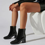 Elbslutt Women's Chunky Heeled Booties Patent Leather Square Toe Ankle Boots Zip Up Block Heel Wide Calf Short Boots