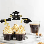 2026 Graduation Mini Cake Toppers, Glitter Grad Cap Top Hat Decorations, 12-Pcs Cupcake Picks, Paper Cup Dessert Decor, Graduation Party Supplies for High School College Doctoral Grad Celebration