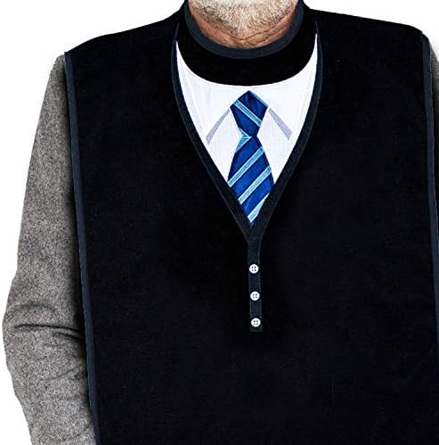 Adult Bibs for Men, Dress ‘n Dine™ Clothing Protectors for Eating, Senior Adult Bib Terry Cloth Crumb Catcher, Embroidered Design, Waterproof, Reusable, Washable (Blue Tie)