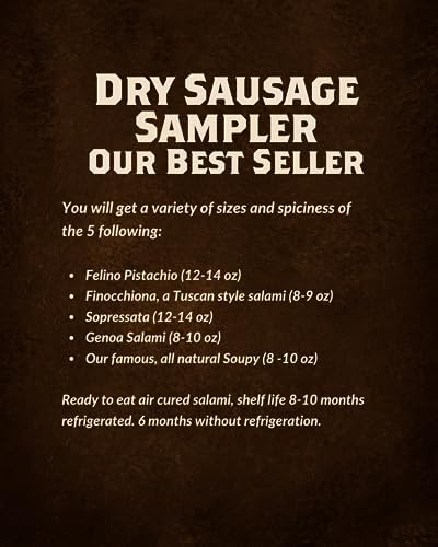 Fortuna's Italian Dry Sausage Sampler - Authentic Dry Cured Pork, Nitrate & Gluten Free - 5 Sticks, 8-16oz Each - Made in USA - Taste the Tradition