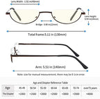 2 Pack Half Lens Reading Glasses Blue Light Blocking, Half Moon Frame Semi Rim Spring Hinge Readers with Case for Men Women Black/Gunmetal +2.5