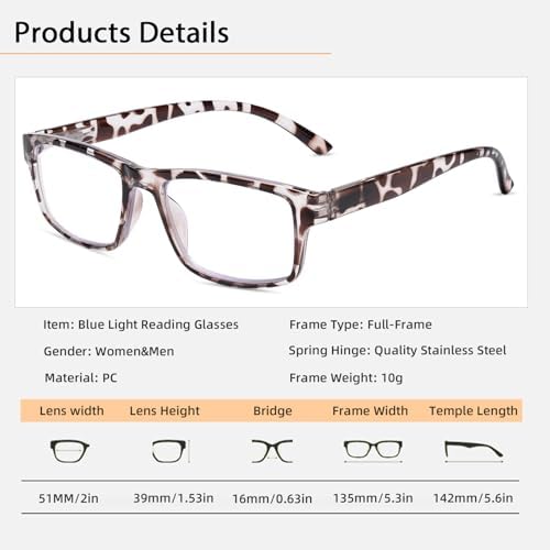 2 Pack Reading Glasses, Leopard Frames Blue Light Blocking Readers,Filter UV Ray/Glare Computer Reading Glasses, Lightweight Spring Hinges Eyeglasses for Women Men(2-pack Leopard,1.25)