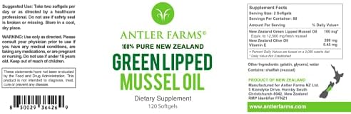 Antler Farms - 100% Pure New Zealand Green Lipped Mussel Oil, Equiv. to 12,500mg, 120 Softgels - Powerful 125:1 Extract, 2 Month Supply
