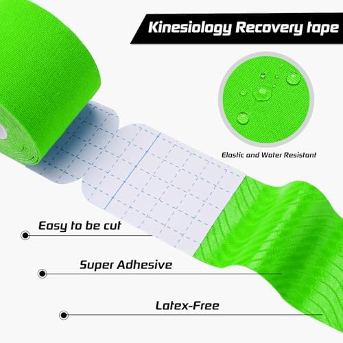 Kinesiology Tape Precut 3 Rolls, Athletic Sports Tape for Muscle Joints Support, 60 Strips for Knee Ankle Shoulder Wrist, Latex Free and Water Resistant, Green