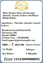 Ghasitaram Gifts Rakhi Gifts for Brothers White Wooden Thali with Chocolate Almonds, Crunchy Cashews and Bhaiya Bhabhi Rakhis
