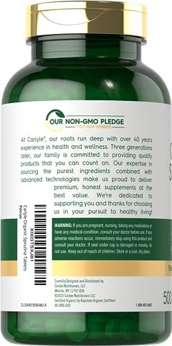 Carlyle Organic Spirulina Tablets 3500mg | 500 Count | Non-GMO & Gluten Free Supplement