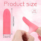 100 Pcs Finger Cots Finger Protectors, Medium Finger Protectors Disposable Fingertips Protective Finger Cots Silicone Non-allergenic Finger Gloves Suitable for Beauty Manicure Massage Electronic(Pink)