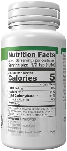 NOW Foods, Agar Pure Powder, Vegetarian Substitute for Gelatin, Gluten-free, Kosher, 2-Ounce