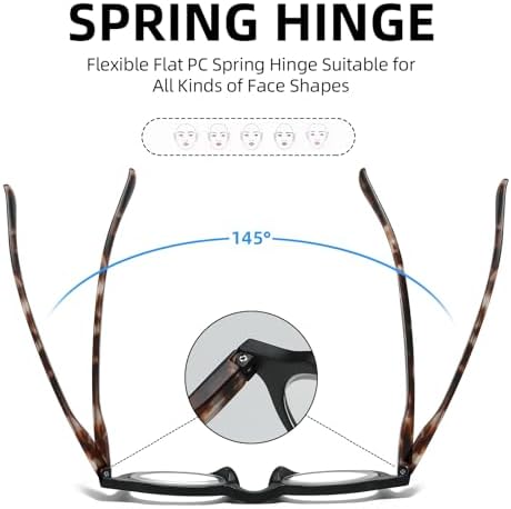JOLLYNOVA HD7 Reading Glasses RT95, Round Blue Light Blocking Readers, Lightweight, Spring Hinge, UV Protection