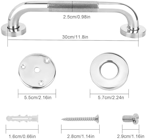 Grab Bars for Shower, 12-Inch Anti Slip Shower Handles for Elderly, Safety Shower Grab Bar, Stainless Steel Handicap Grab Bars for Bathroom(Silver)