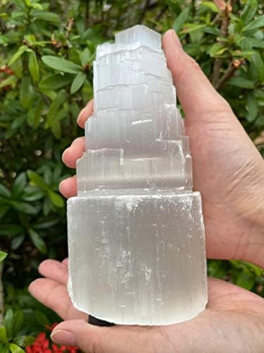 GAF TREASURES Selenite Skyscraper Tower Light – Natural White Healing Crystal, Choose Size 6", 8", 10", 12", 16" (8-9")