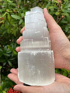 GAF TREASURES Selenite Skyscraper Tower Light – Natural White Healing Crystal, Choose Size 6", 8", 10", 12", 16" (8-9")