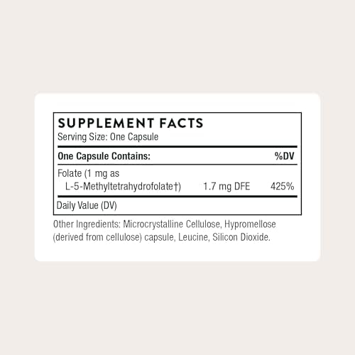 THORNE - 5-MTHF - Methylfolate (Active B9 Folate) Supplement - Supports Cardiovascular Health, Fetal Development, Nerve Health, Methylation & Homocysteine Levels* - 60 Servings - 5-MTHF 1mg