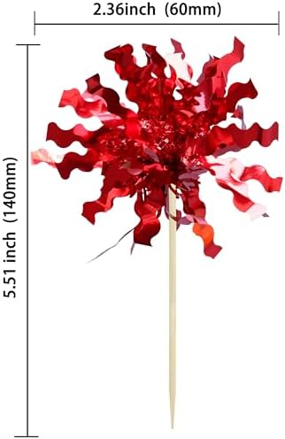 Gyufise 30Pcs Foil Firework Cupcake Toppers Sparkle Tinsel Cake Toppers Tinsel Drink Cake Decoration Cocktail Picks for Birthday Wedding Graduation Party Supplies Red