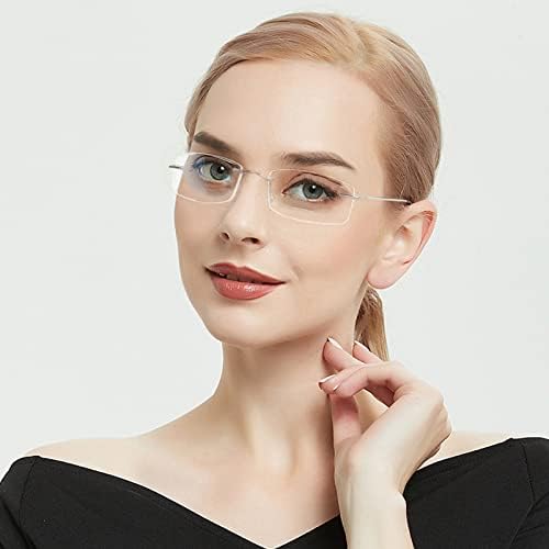 Titanium Rimless Reading Glasses for Men Women Super Light Blue Light Blocking Computer Readers with Rectangular Lens