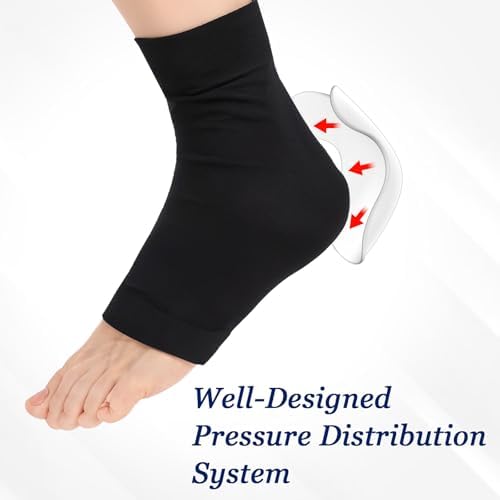 2 Pcs Achilles Tendon Heel Protector Compression Padded Sleeve Socks Premium Gel Heel Socks Ankle Support Sock for Women Men Everyday Use Front Foot Shin Achilles Tendon Heels