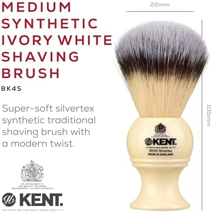 Kent BK4S Shaving Brush with Ultra-Soft Silvertext Synthetic Bristles and Faux Ivory Resin Handle to use with Shave Cream or Soap for a Perfect Lather. Luxury Shaving Since 1777, Made in England