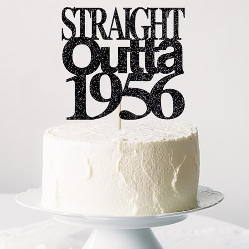 Straight Outta 1956 Cake Topper for 70th Birthday Party, Cheer 70 Cake Topper- Funny 70-men and women 70th Birthday/Anniversary Party black gold glitter cake decoration