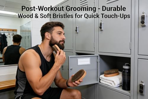2-Pack Wooden Boar Bristle Beard & Hair Brush for Men - Soft Bristles for Grooming, Compact Travel Size