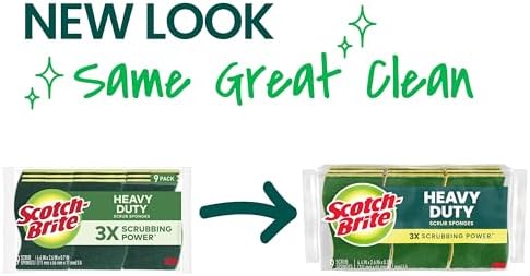Scotch-Brite Heavy Duty Scrub Sponge, 9 Kitchen Sponges Designed for Tough Messes in the Kitchen that Last 3X Longer*, Best for Cast Iron Skillets and Outdoor Grills, Flexible, Durable, and Strong