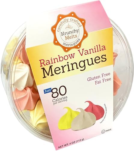 4 Pack Krunchy Melts Original Meringue Cookies | Rainbow Vanilla Flavor 4-Pack | Only 80 Calories Per Serving | Fat Free, Gluten Free, Dairy Free (4 Oz)
