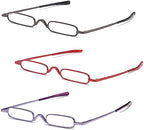 3 Pack Mini Slim Pen Reading Glasses - Compact Readers with Pen Clip Case Spring Hinge Metal Frame Eyeglasses (Gunmetal, Red, Purple, +2.50)